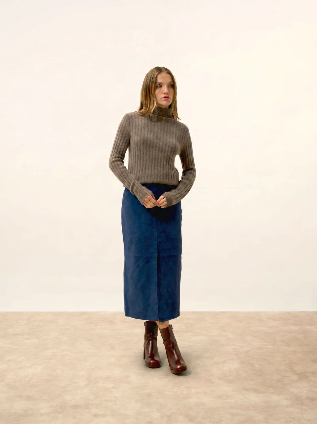SUNNEVA Sweater Mock Neck 4 Ply Heather Taupe