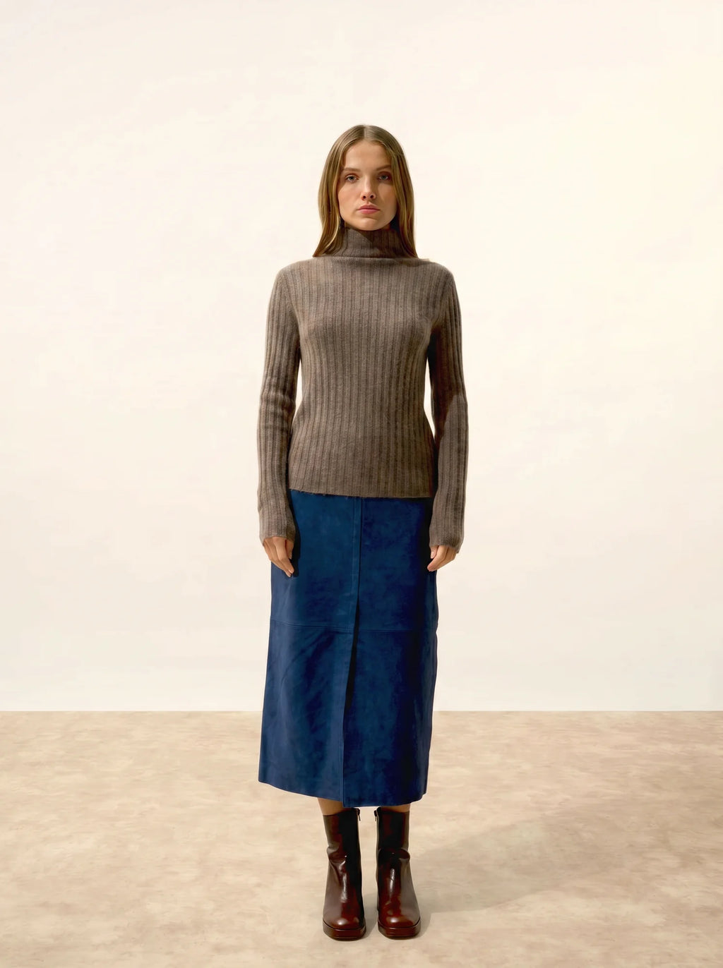 SUNNEVA Sweater Mock Neck 4 Ply Heather Taupe