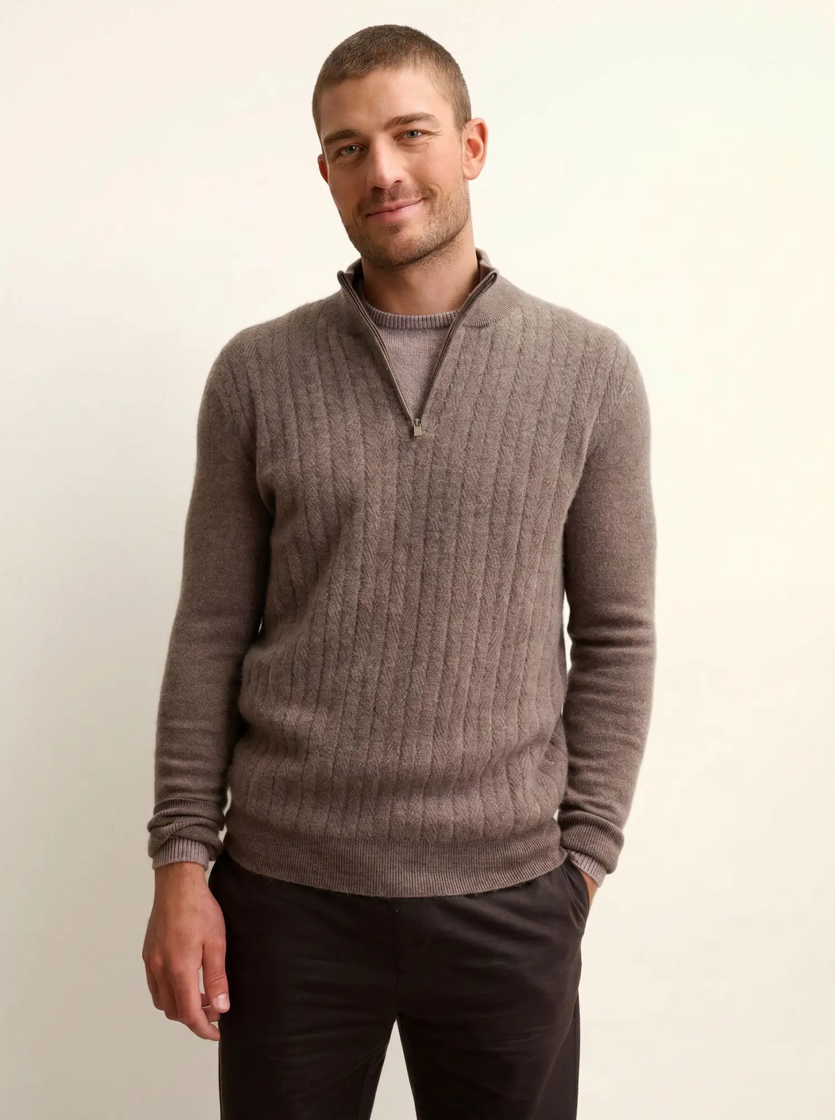 HILMIR Pull Camionneur Taupe Chiné