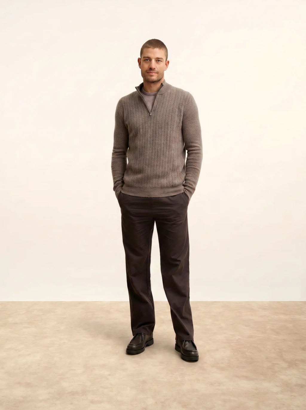 HILMIR Pull Camionneur Taupe Chiné