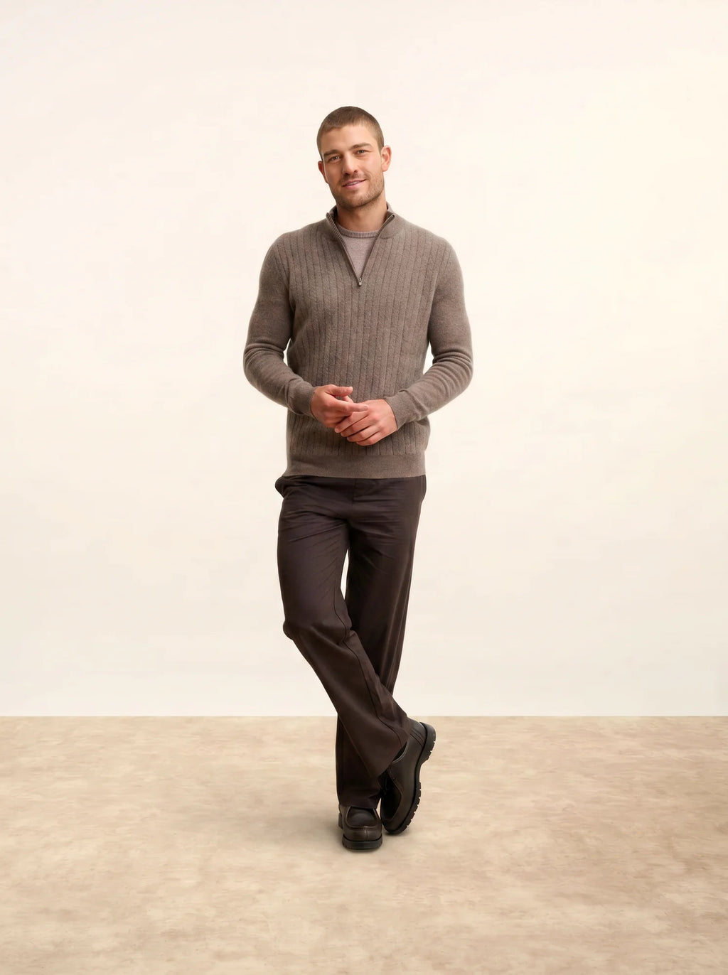 HILMIR Pull Camionneur Taupe Chiné