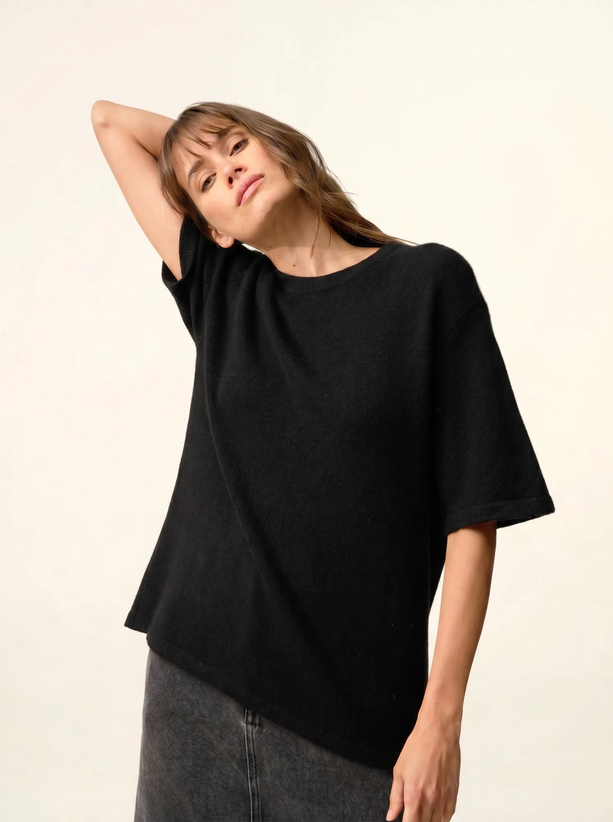 CARLA T-Shirt Rundhalsausschnitt 4-fädig Schwarz