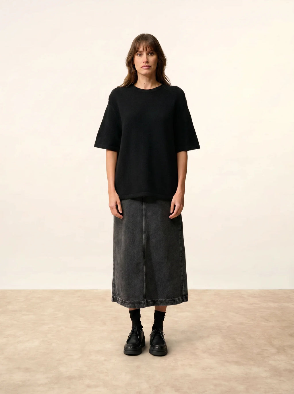 CARLA T-Shirt Rundhalsausschnitt 4-fädig Schwarz