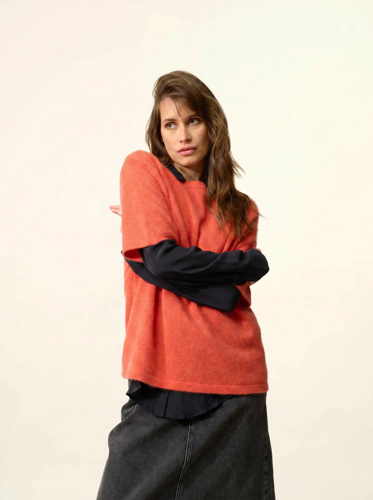 CARLA T-Shirt Col Rond 4 Fils Orange Chiné