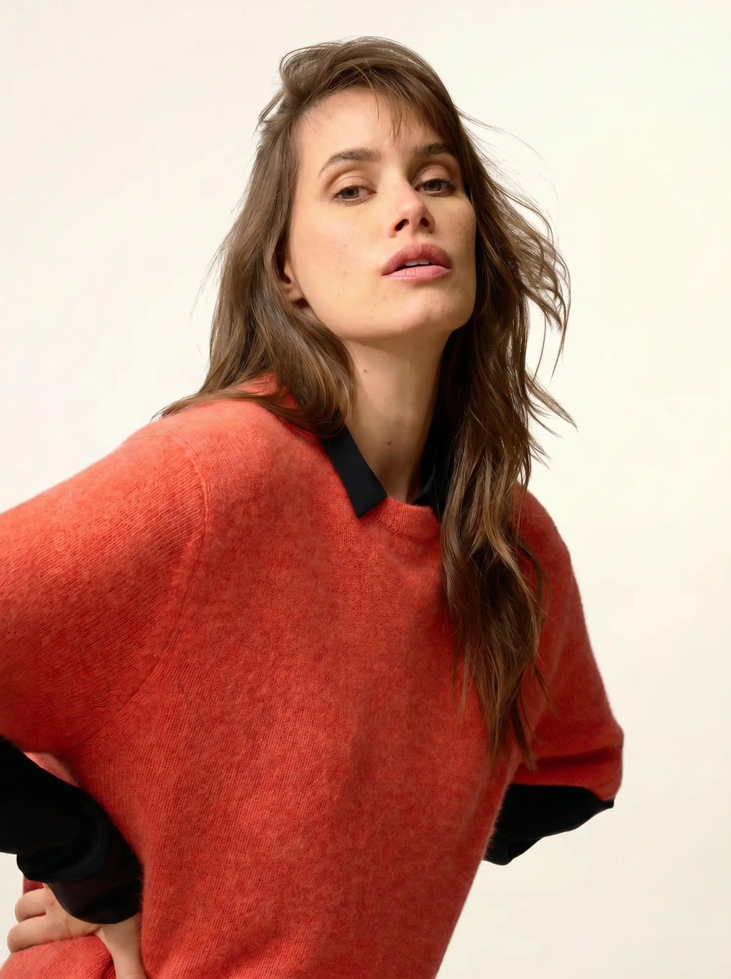 CARLA T-Shirt Col Rond 4 Fils Orange Chiné