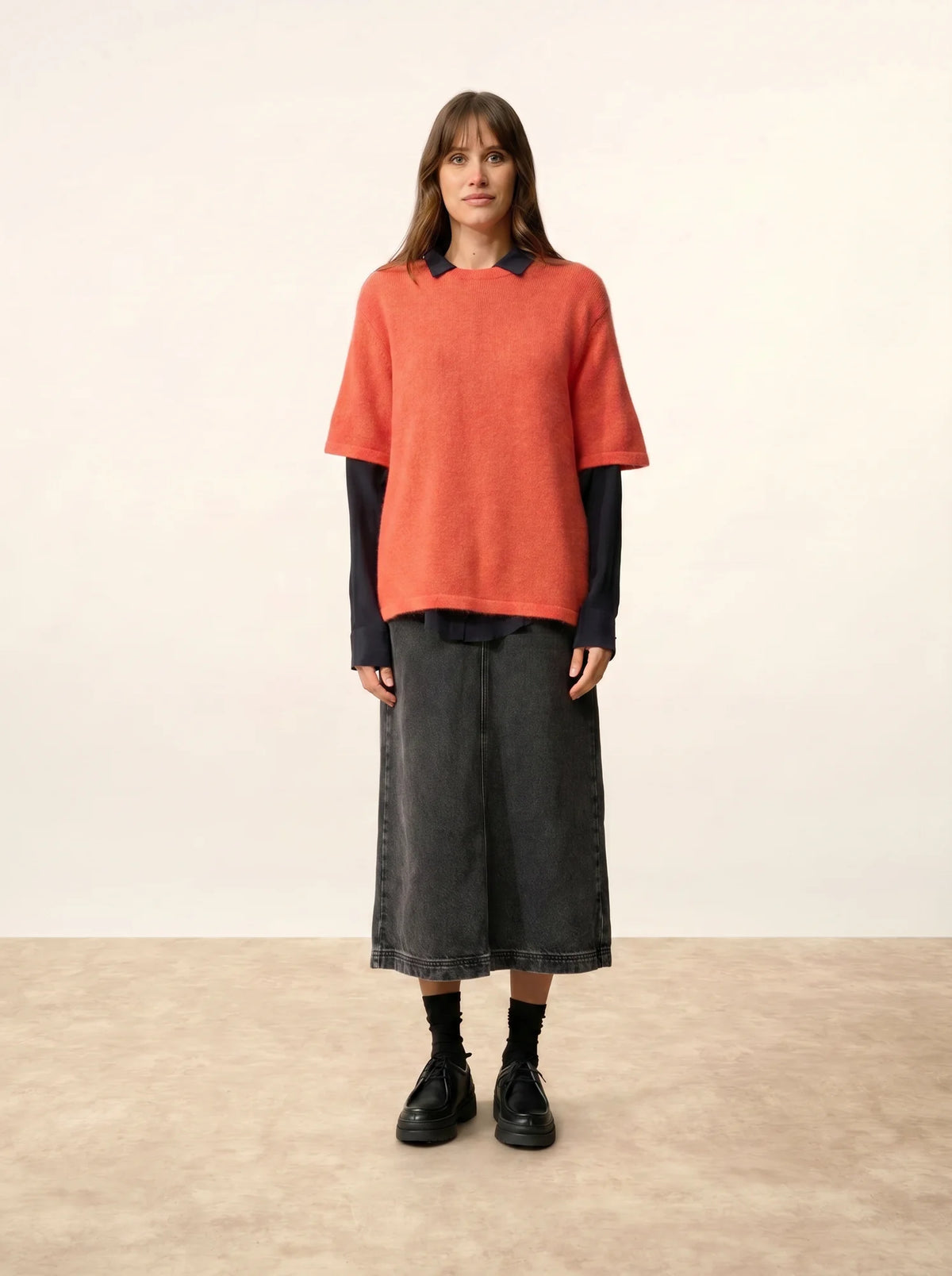 CARLA T-Shirt Col Rond 4 Fils Orange Chiné