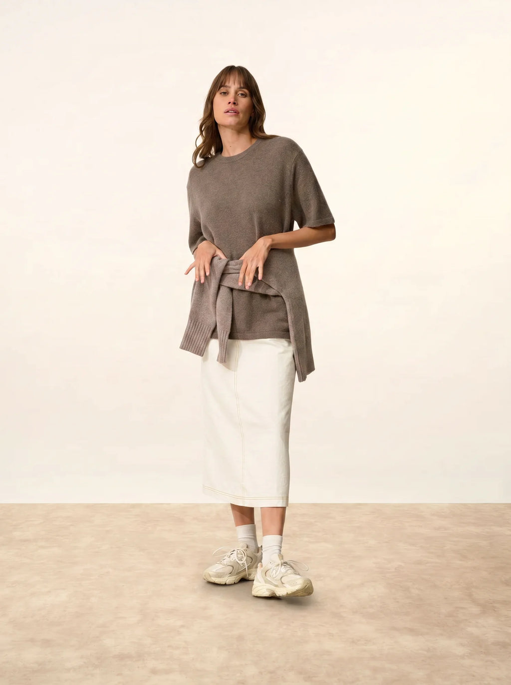 CARLA T-Shirt Crew Neck 4 Ply Heather Taupe