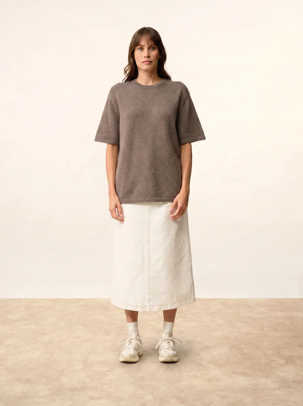 CARLA T-Shirt Crew Neck 4 Ply Heather Taupe