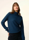 UDNY Pull Col Roulé Bleu Pétrole
