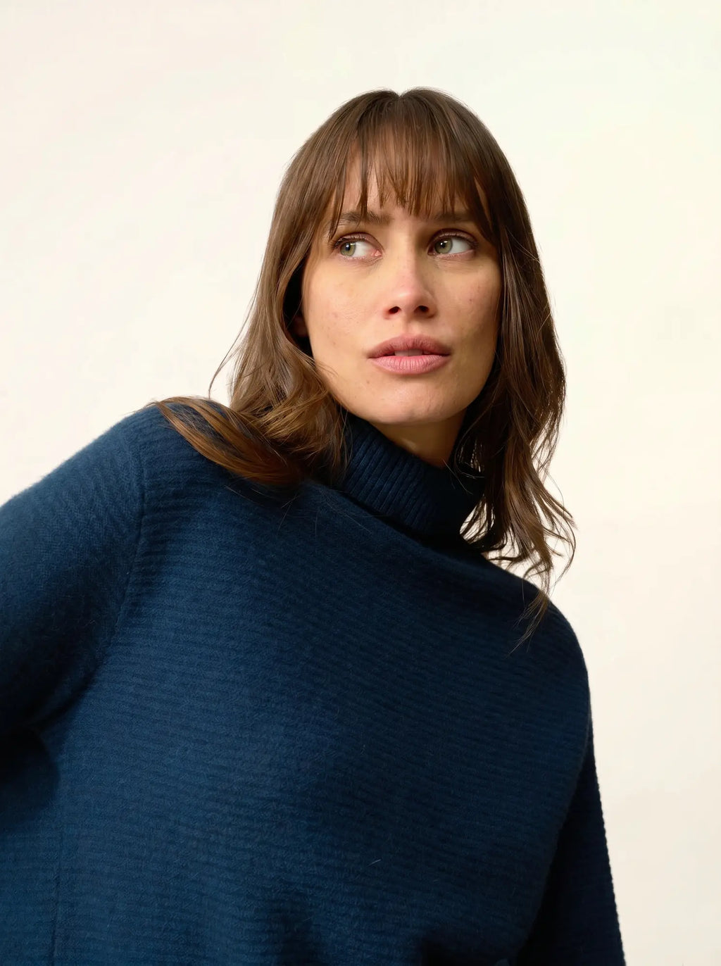 UDNY Pull Col Roulé Bleu Pétrole