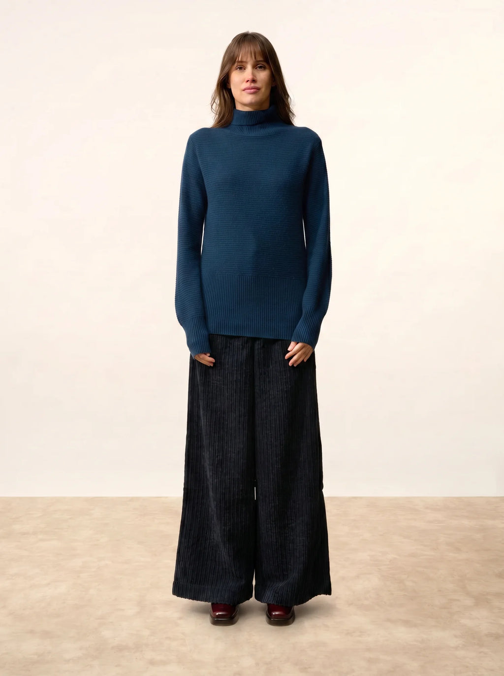 UDNY Pull Col Roulé Bleu Pétrole