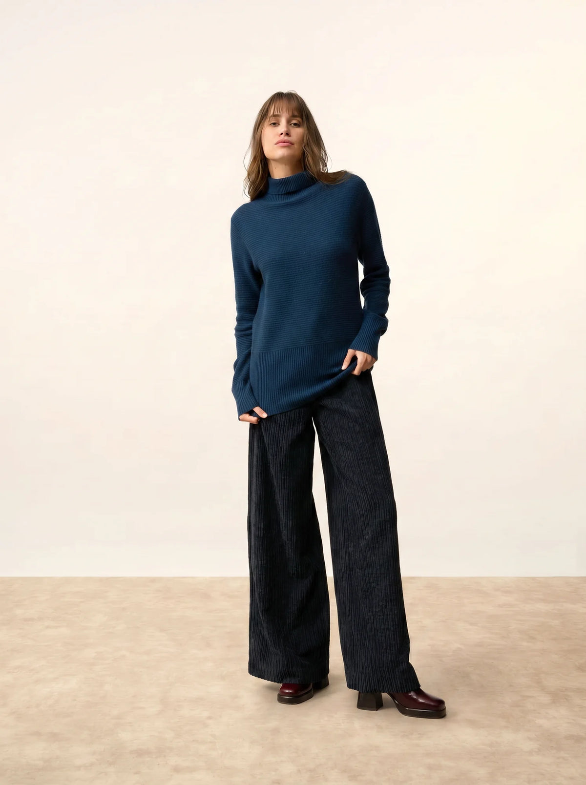 UDNY Pull Col Roulé Bleu Pétrole