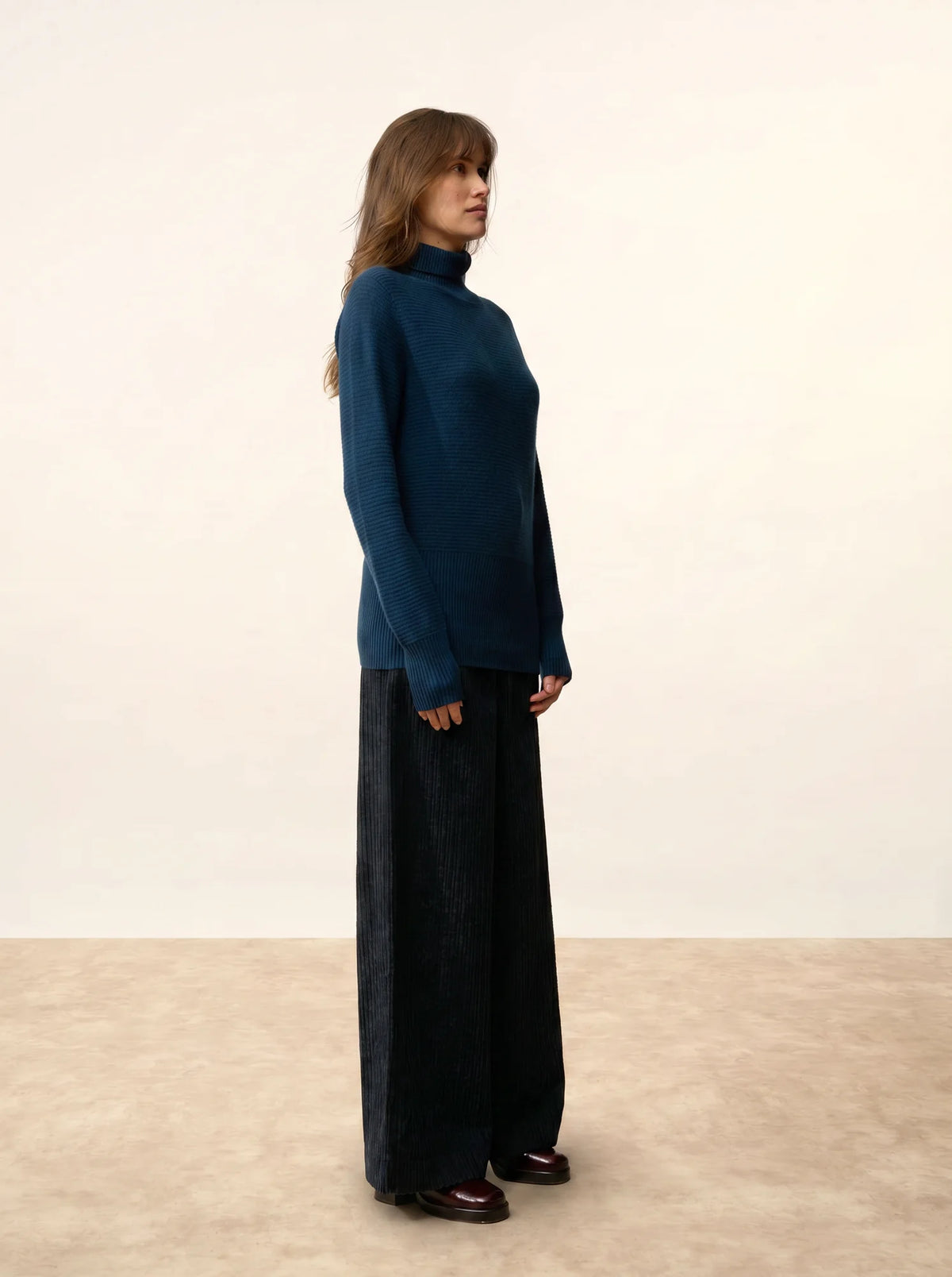 UDNY Pull Col Roulé Bleu Pétrole