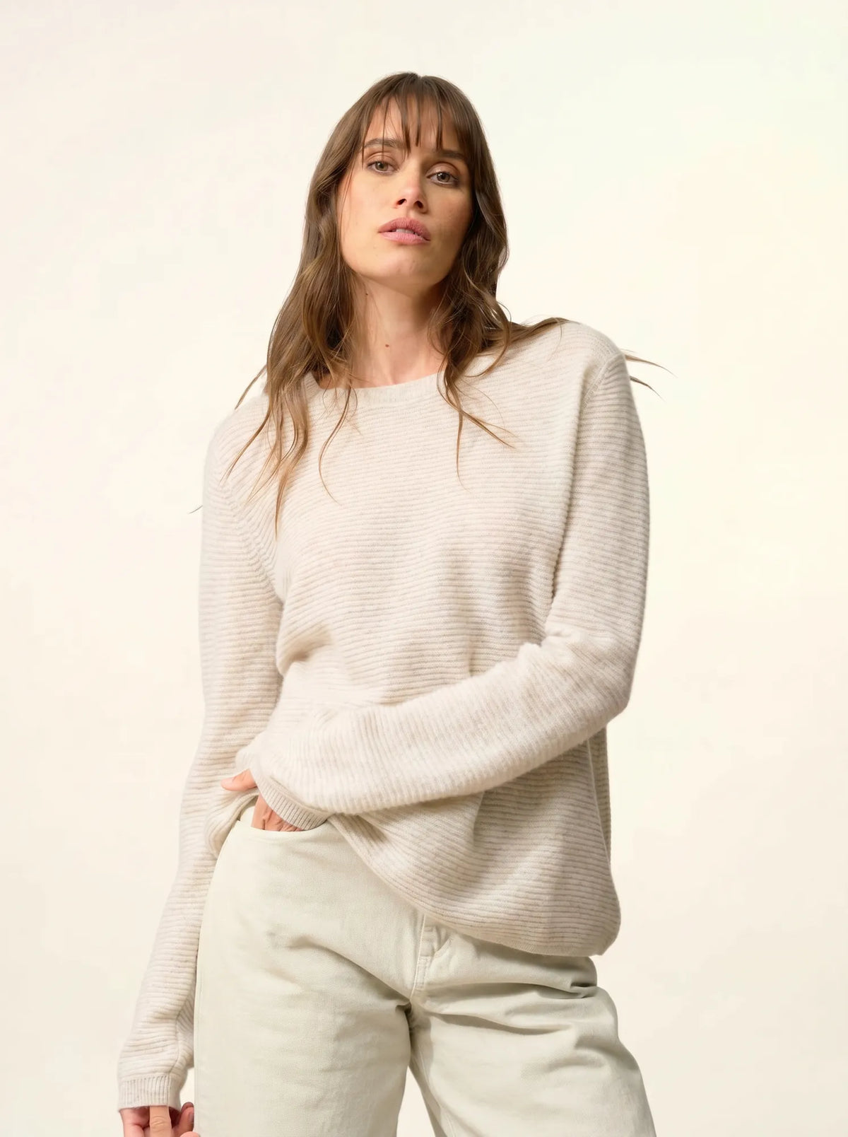 NETHY Pull Col Bateau Gris Perle Chiné