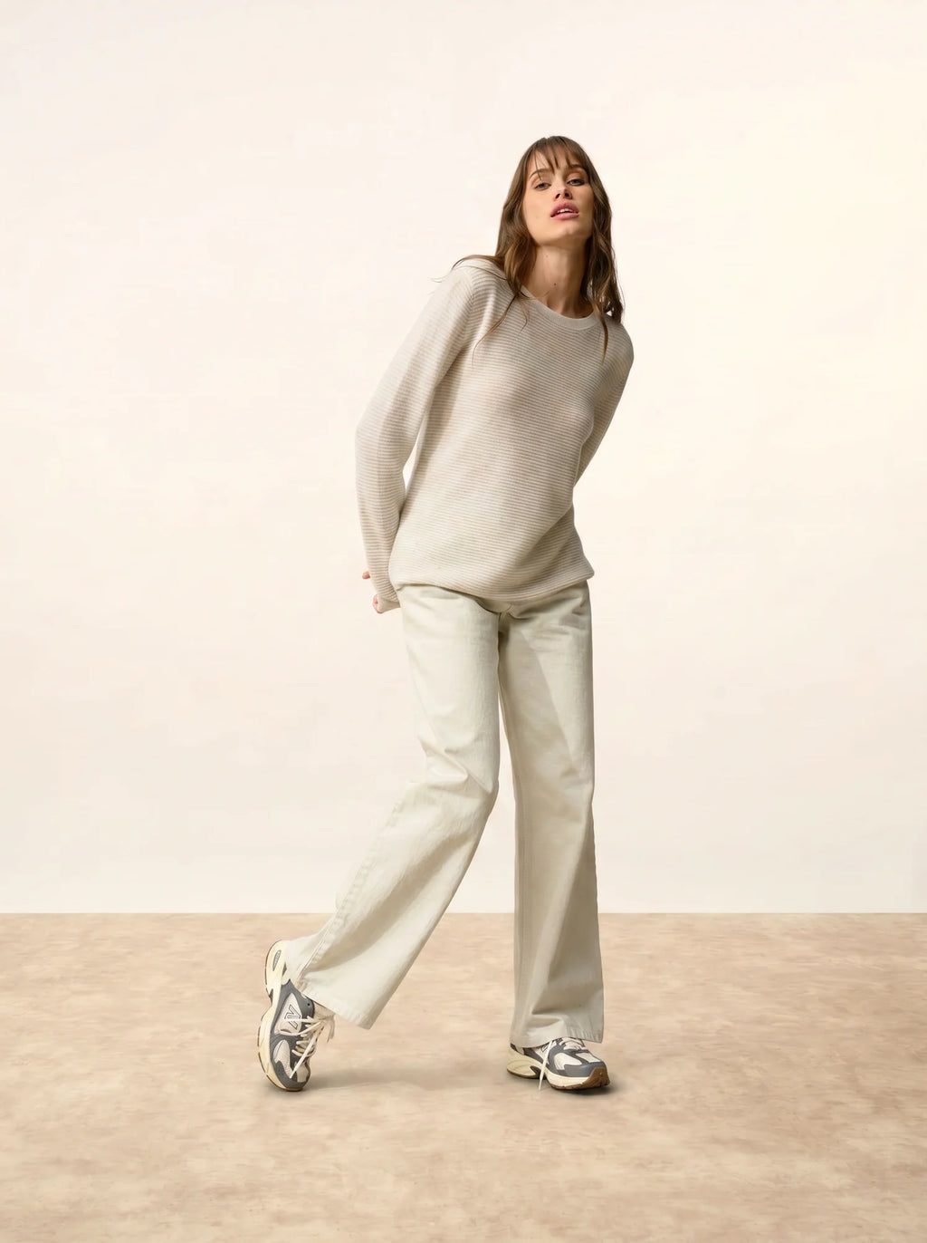NETHY Pull Col Bateau Gris Perle Chiné