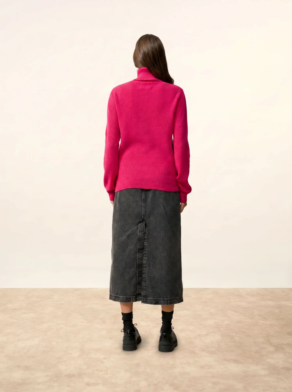 BILL Pull Col Roulé Fuchsia