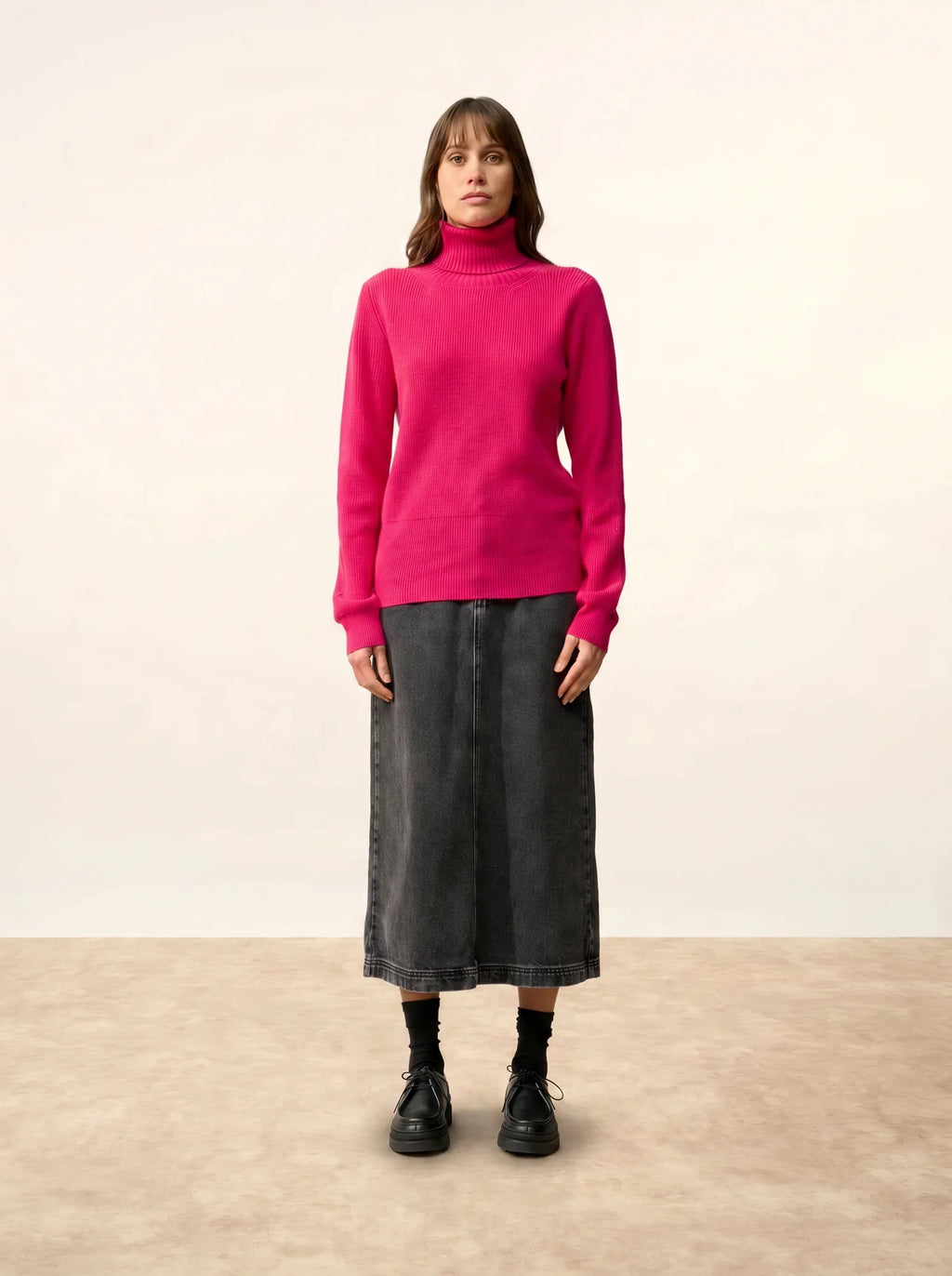 BILL Pull Col Roulé Fuchsia