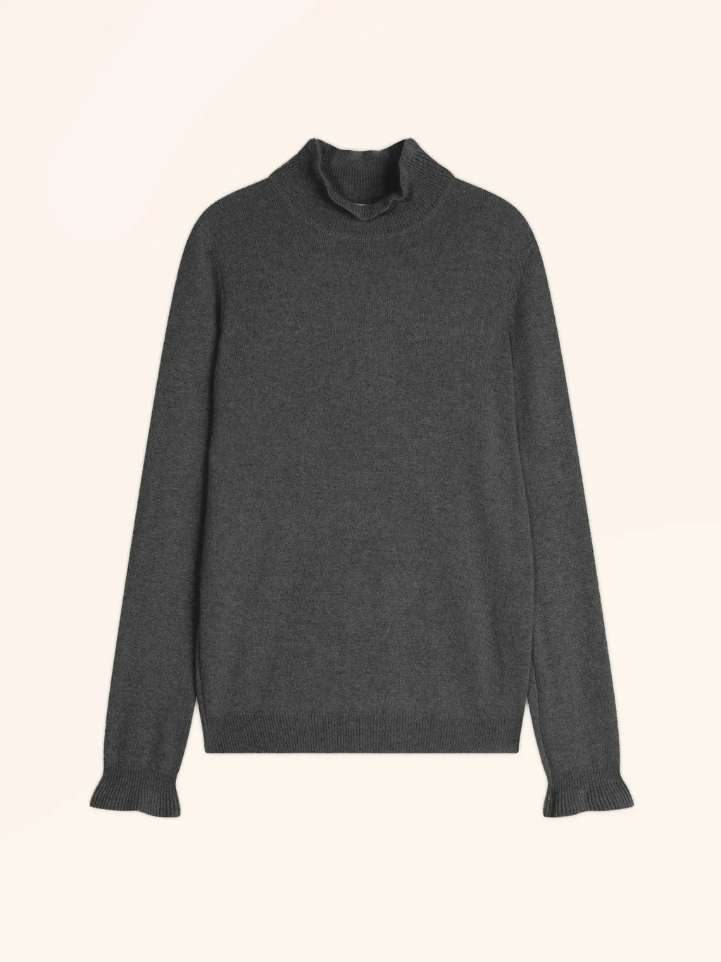 TRILA Pullover Stehkragen Volant Anthrazit meliert