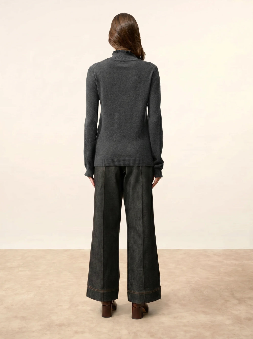 TRILA Pullover Stehkragen Volant Anthrazit meliert