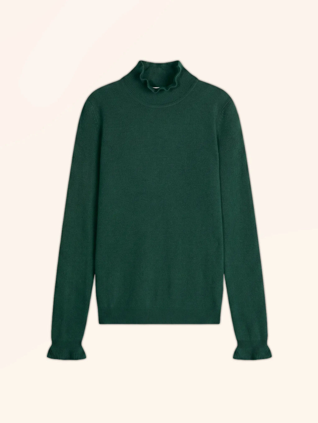 TRILA Pullover Stehkragen Volant Zypressengrün