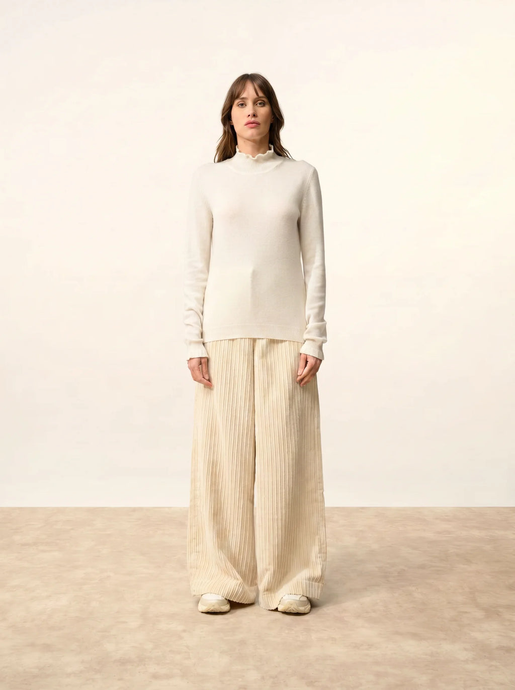 TRILA Sweater Mock Neck Ruffled Ivory