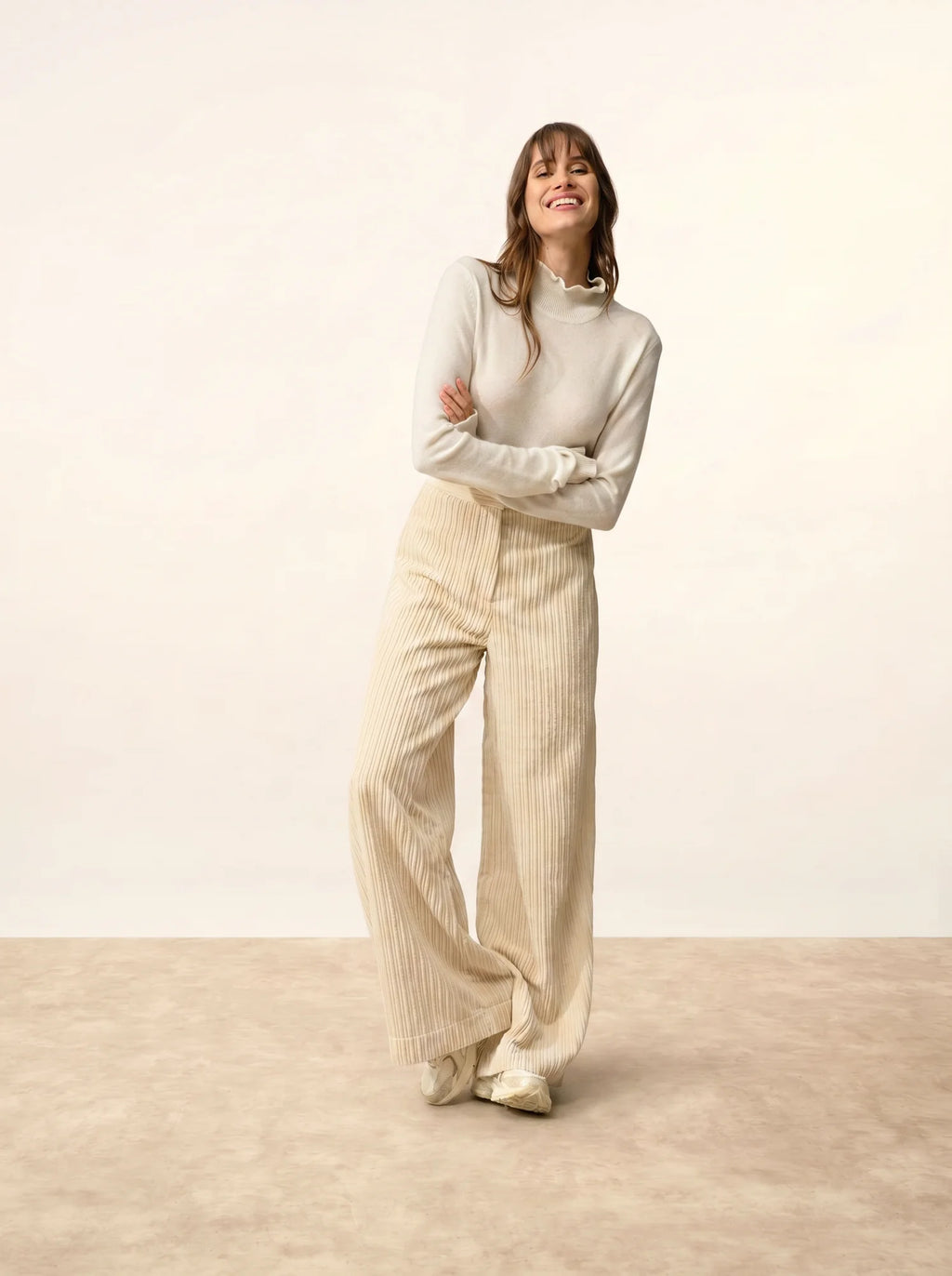 TRILA Sweater Mock Neck Ruffled Ivory