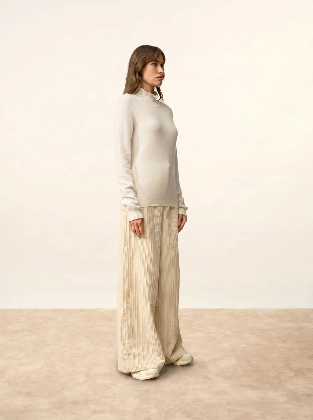TRILA Sweater Mock Neck Ruffled Ivory