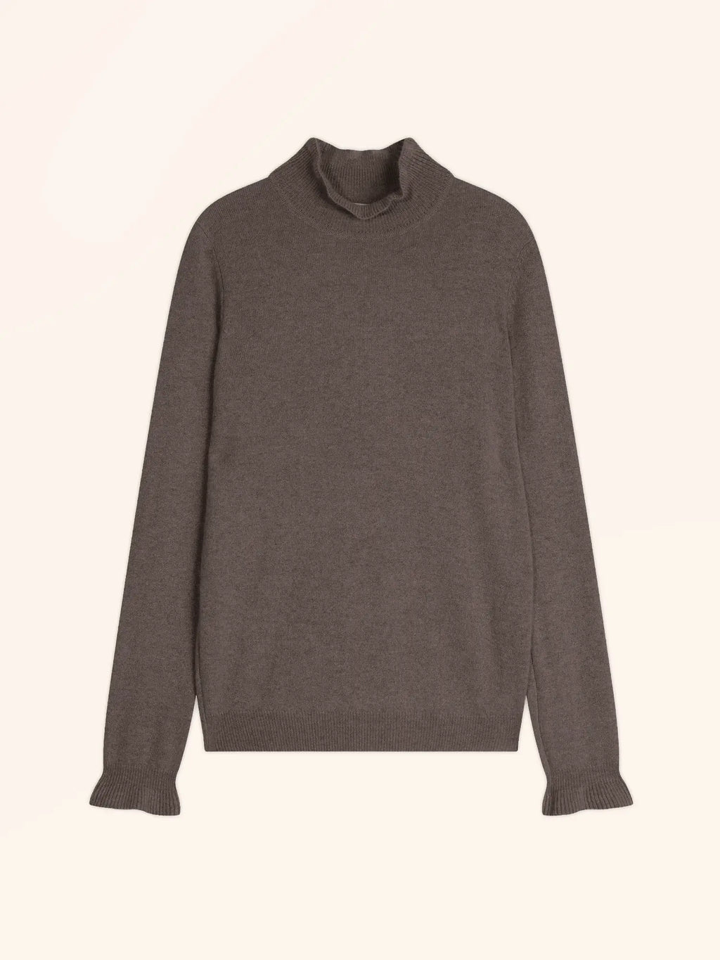 TRILA Sweater Mock Neck Ruffled Heather Taupe