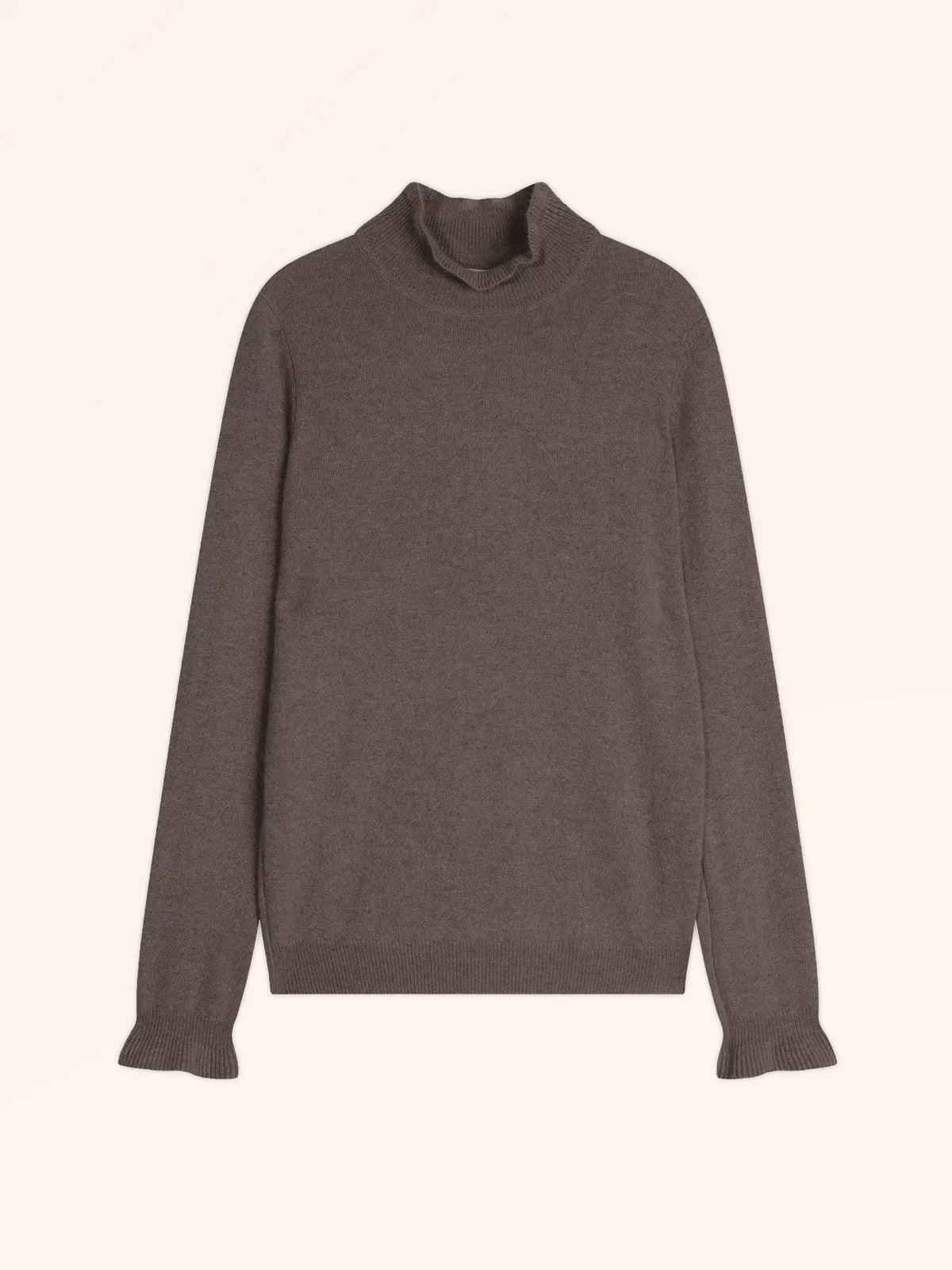 TRILA Sweater Mock Neck Ruffled Heather Taupe