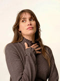 TRILA Sweater Mock Neck Ruffled Heather Taupe