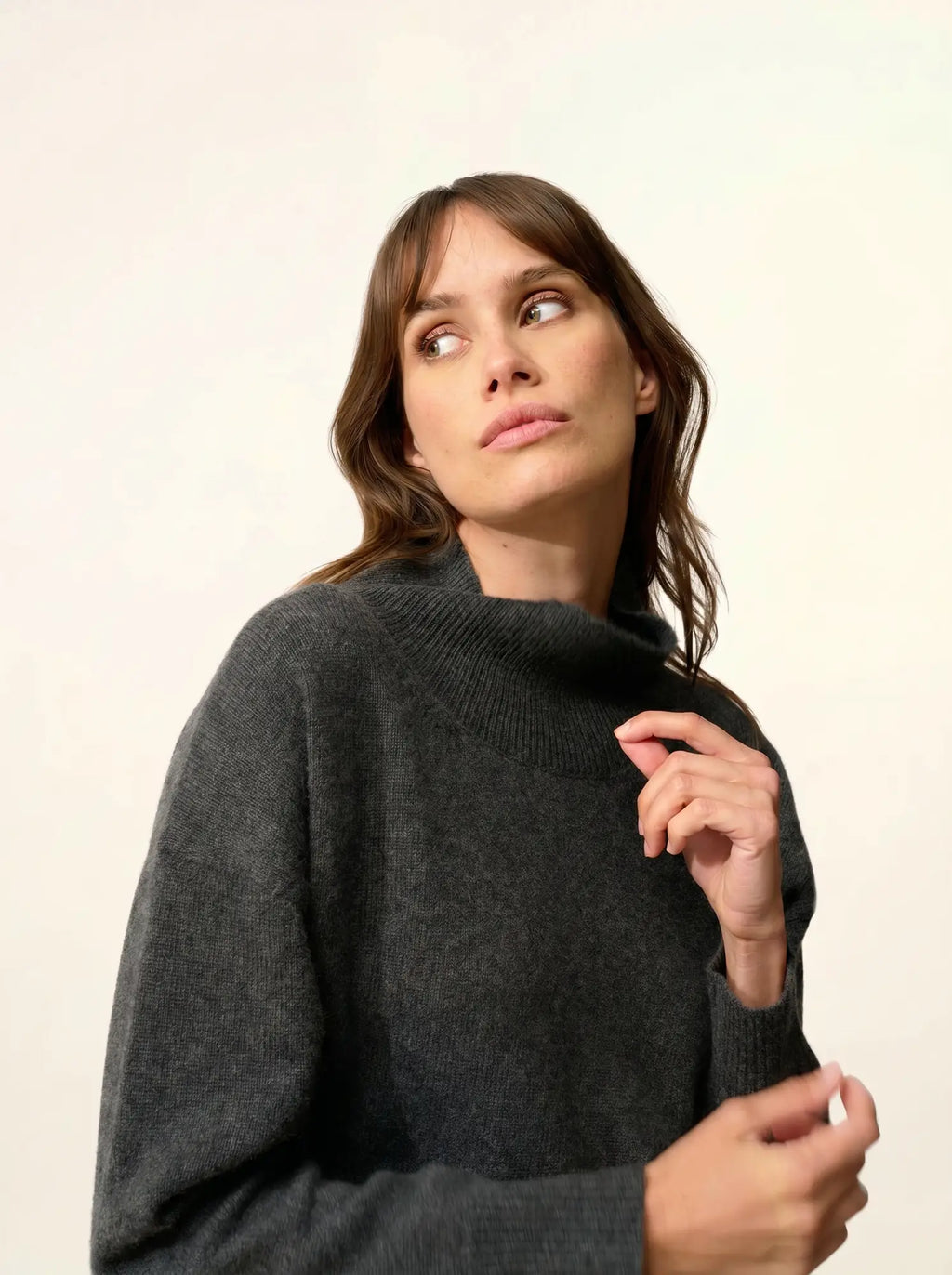 ROMY Pull Col Montant 4 Fils Carbone Chiné
