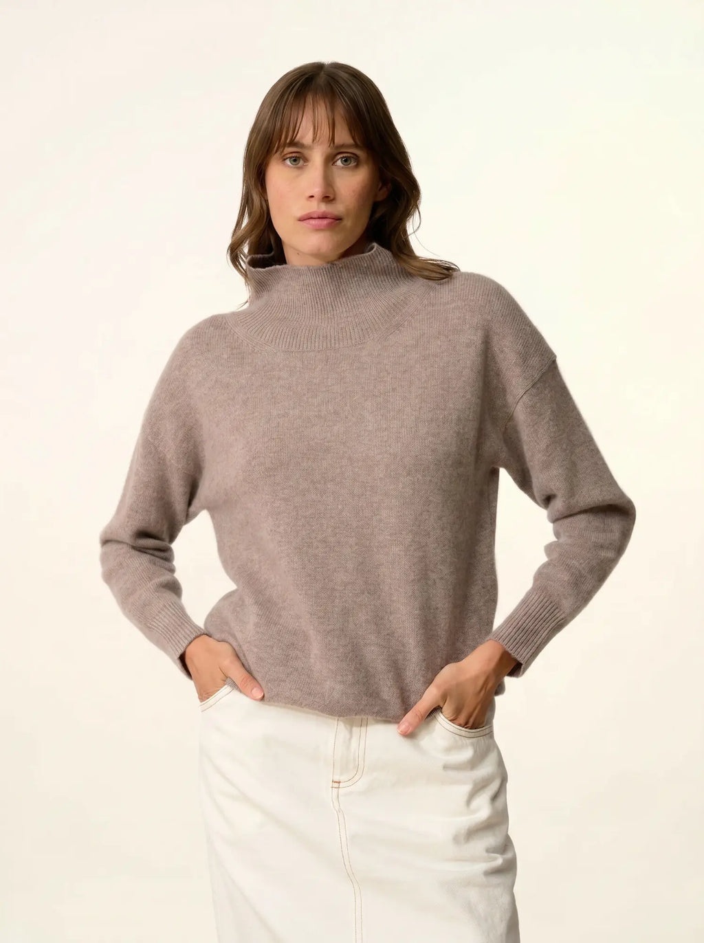 ROMY Sweater Mock Neck 4 Ply Heather Caribou