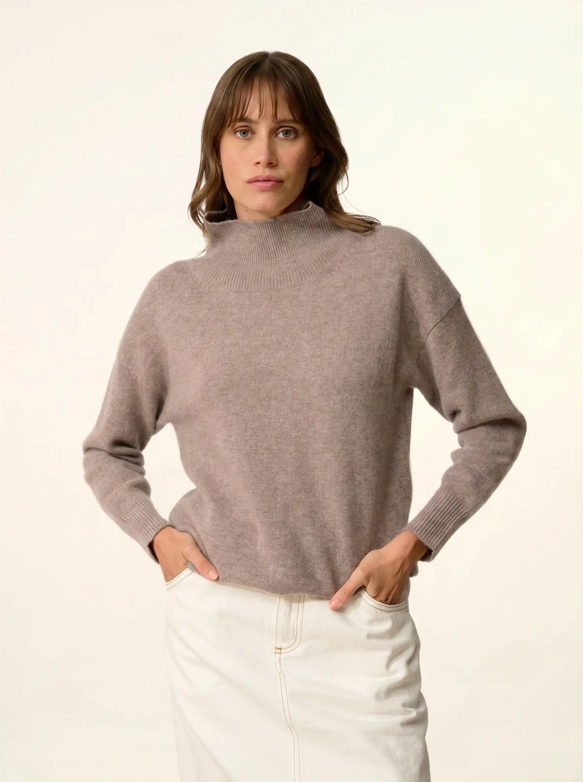 ROMY Sweater Mock Neck 4 Ply Heather Caribou