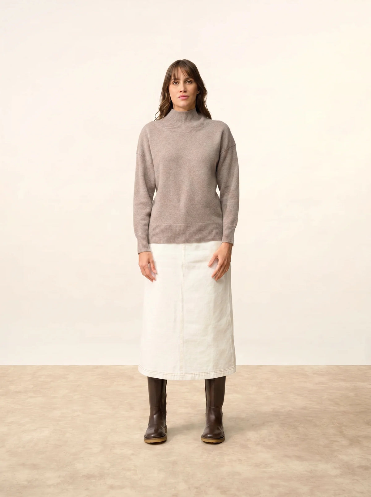 ROMY Sweater Mock Neck 4 Ply Heather Caribou