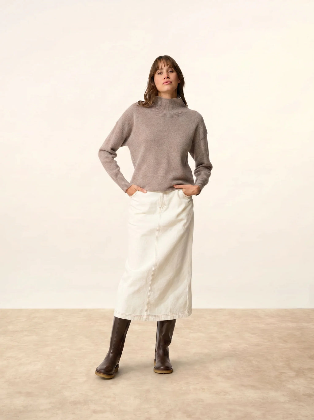 ROMY Sweater Mock Neck 4 Ply Heather Caribou
