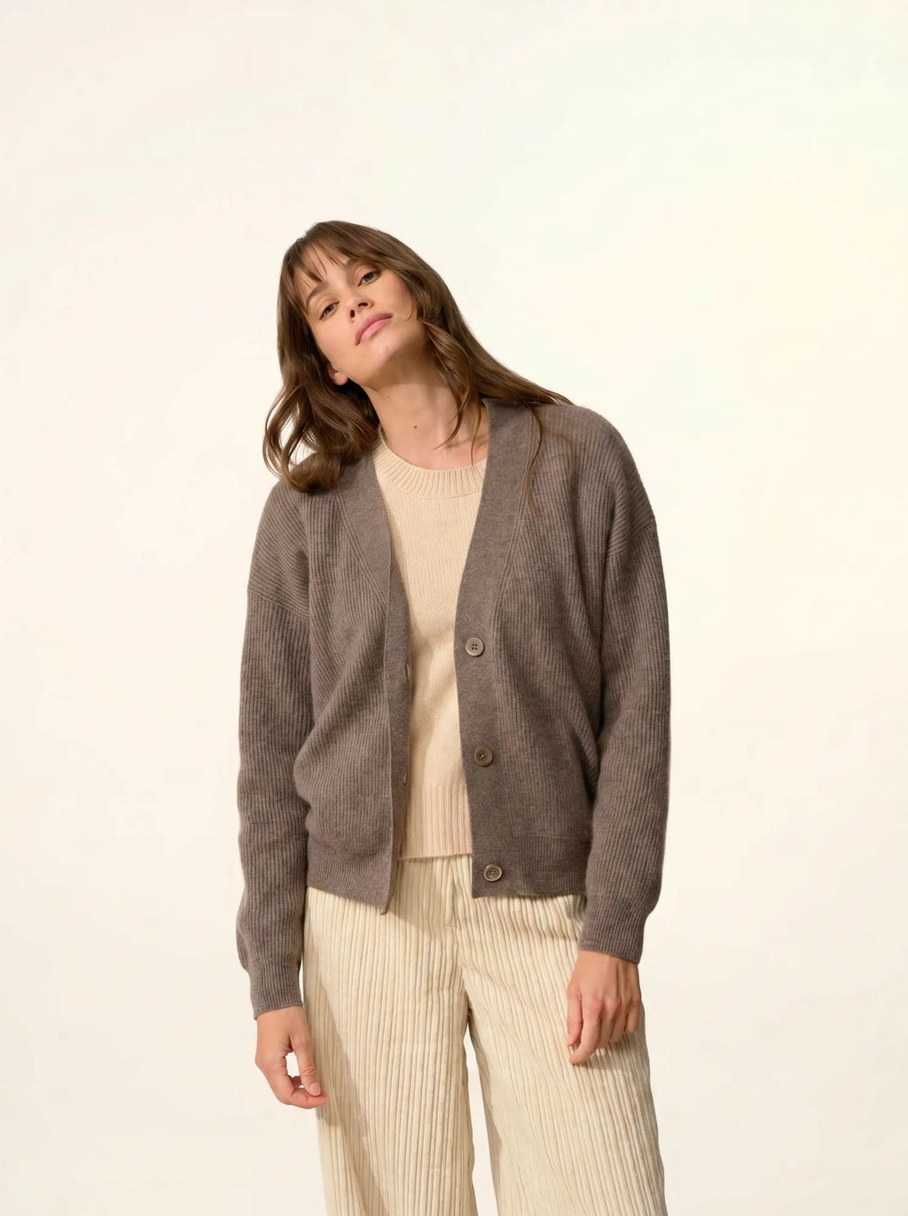ADELE Cardigan V-Neck Heather Taupe