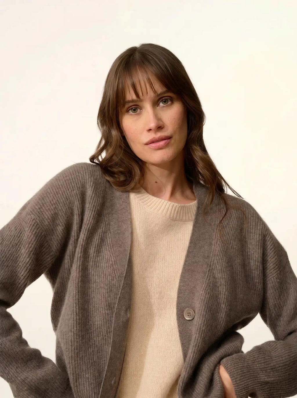 ADELE Cardigan V-Neck Heather Taupe