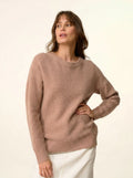 LOUNA Pull Col Rond 4 Fils Camel Chiné