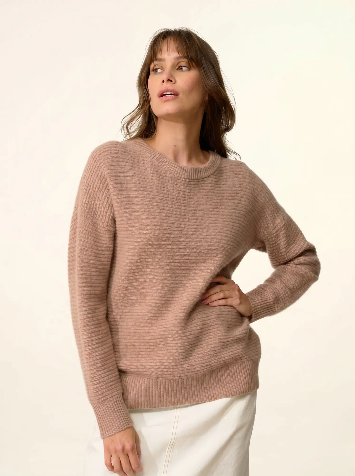 LOUNA Pull Col Rond 4 Fils Camel Chiné