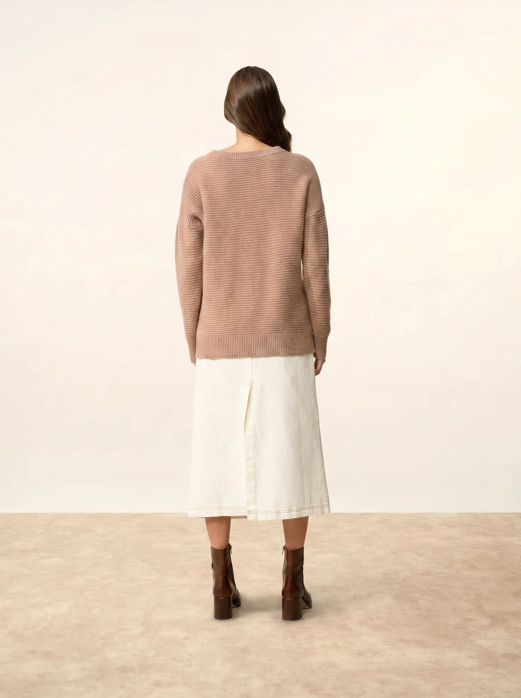LOUNA Pull Col Rond 4 Fils Camel Chiné