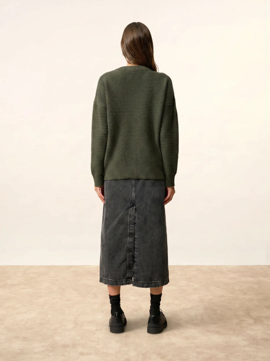 LOUNA Pull Col Rond 4 Fils Kaki