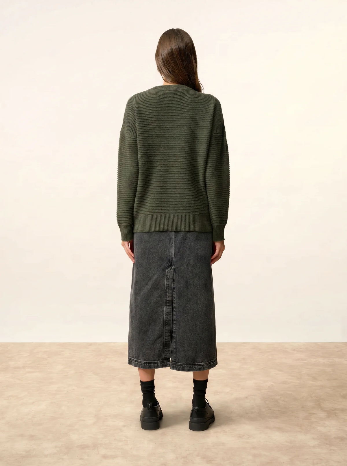 LOUNA Pull Col Rond 4 Fils Kaki