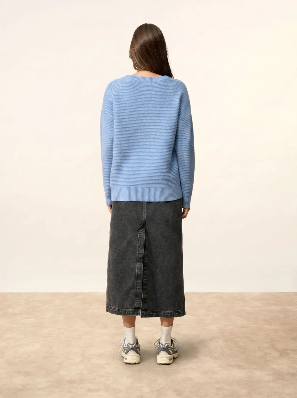 LOUNA Pull Col Rond 4 Fils Ciel