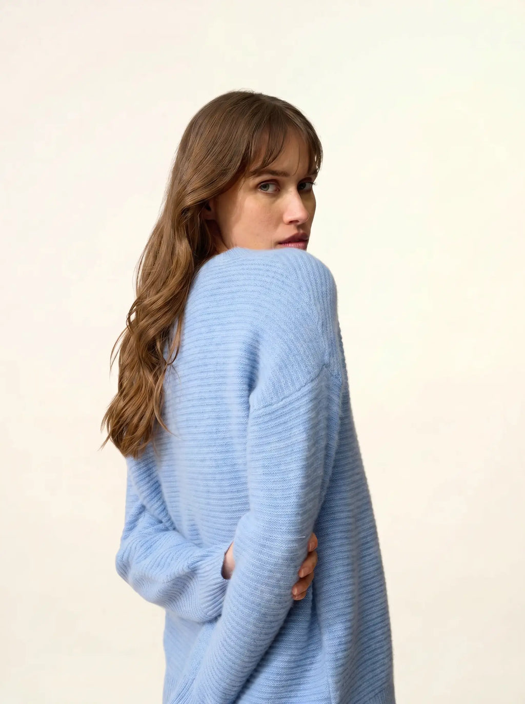 LOUNA Pull Col Rond 4 Fils Ciel