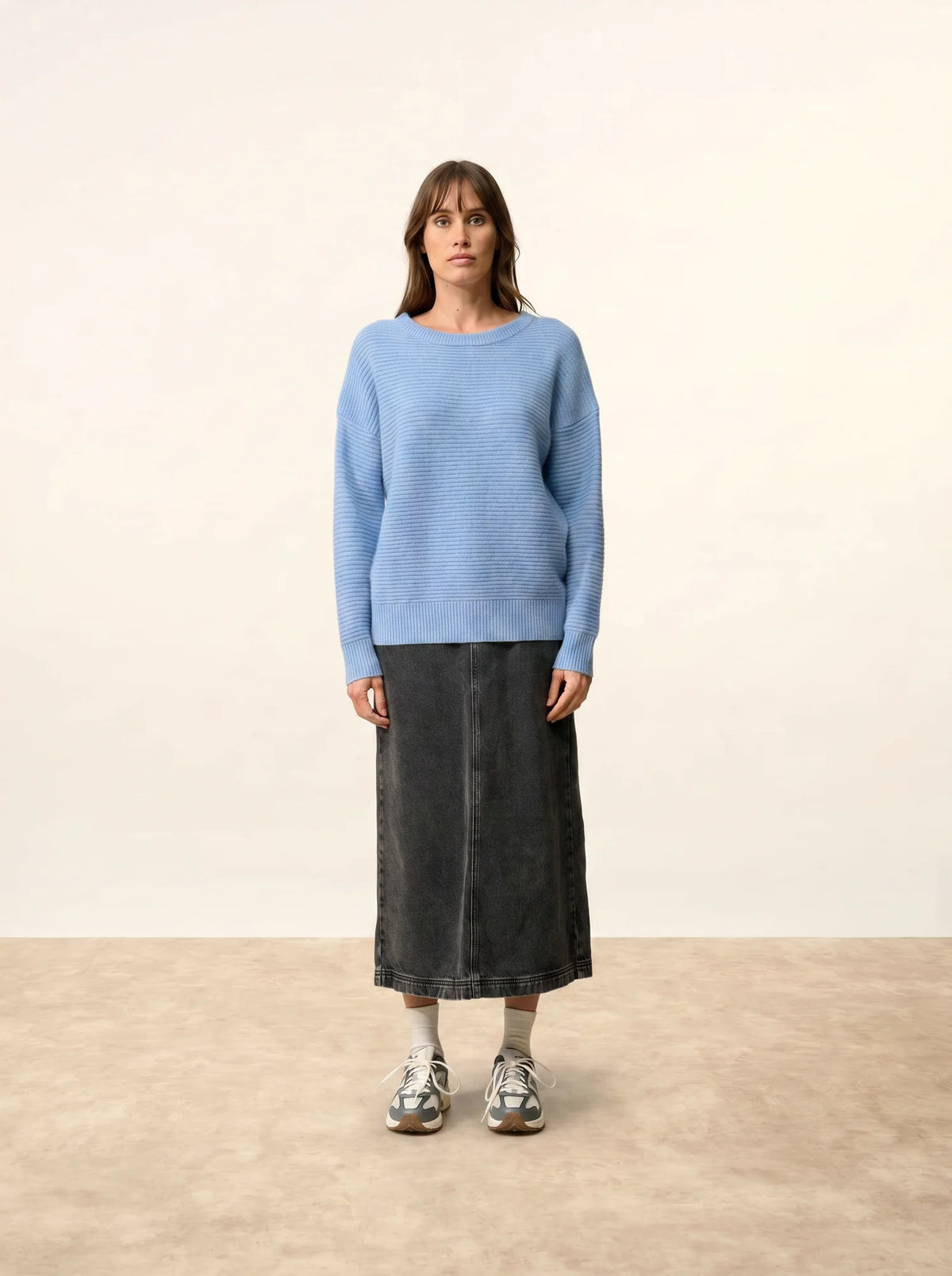 LOUNA Pull Col Rond 4 Fils Ciel
