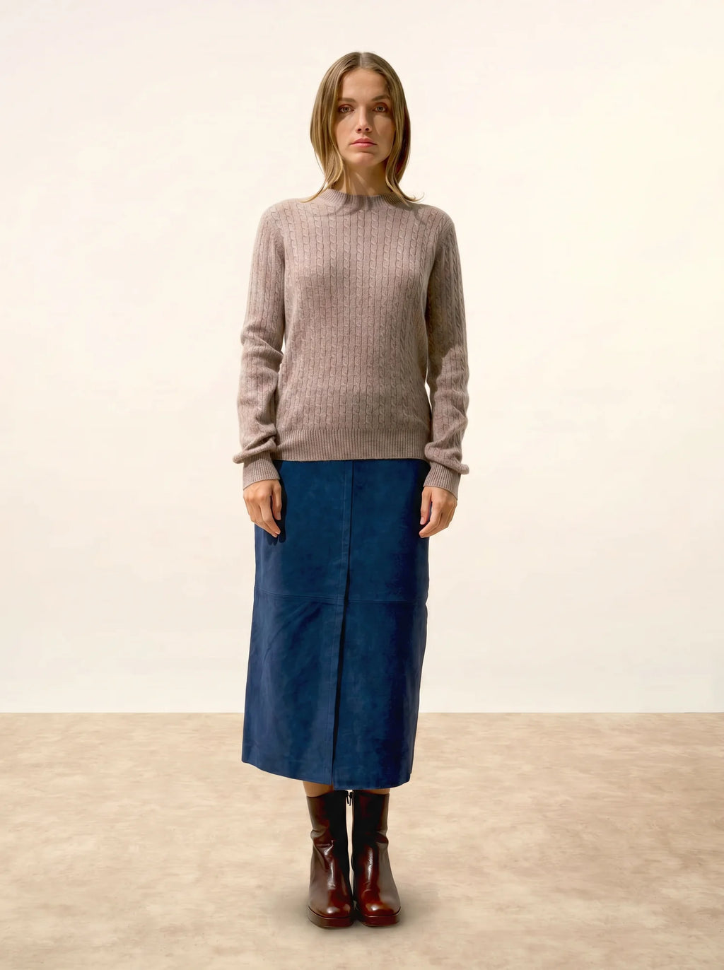 JADE Pullover Rundhalsausschnitt Caribou meliert