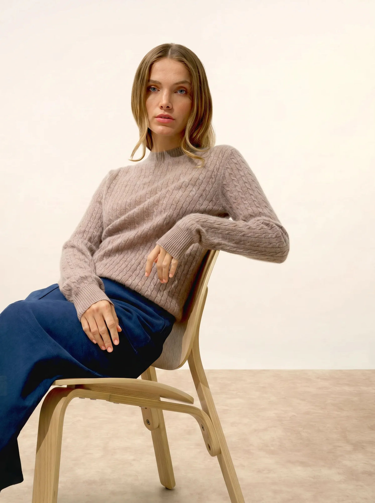 JADE Pullover Rundhalsausschnitt Caribou meliert