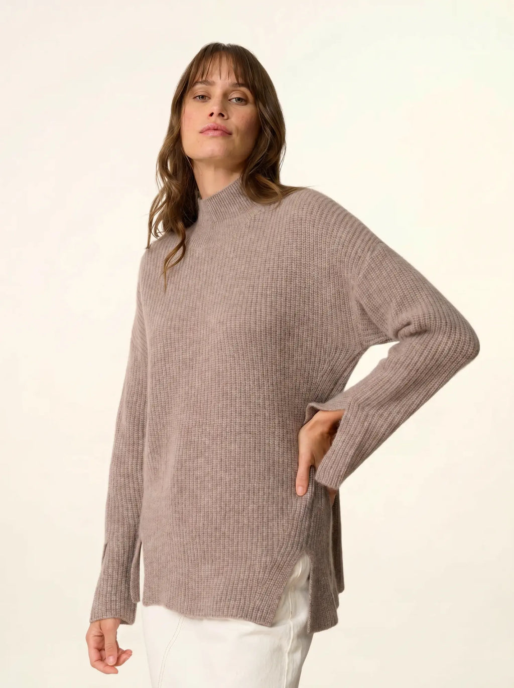 LOUISE Sweater Mock Neck 4 Ply Heather Caribou