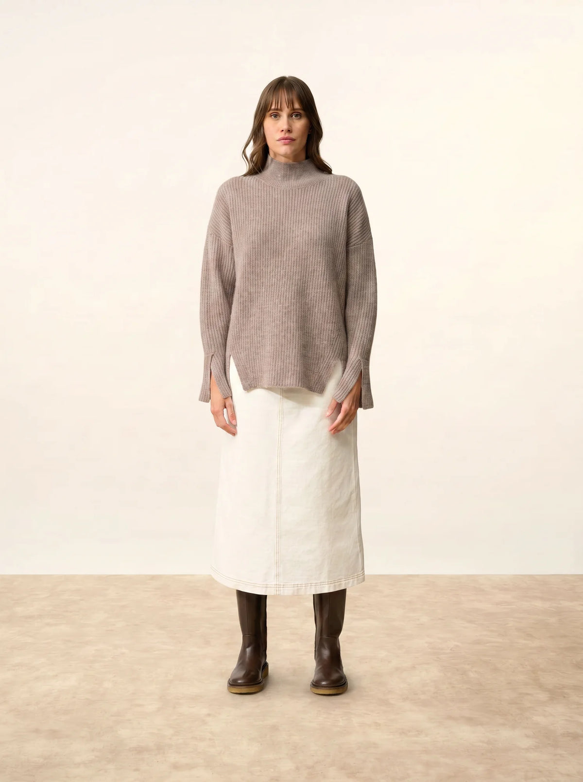 LOUISE Sweater Mock Neck 4 Ply Heather Caribou
