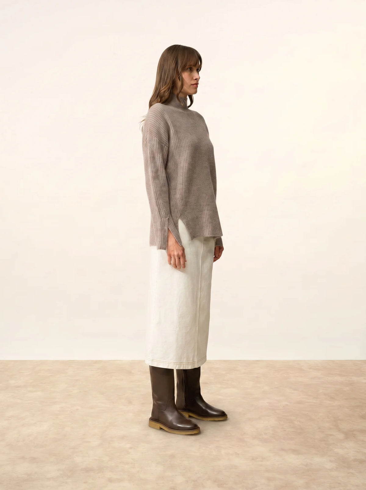 LOUISE Sweater Mock Neck 4 Ply Heather Caribou